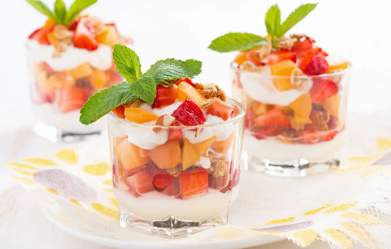 Photo wallpaper berries, fruit, mint, dessert, fruit salad