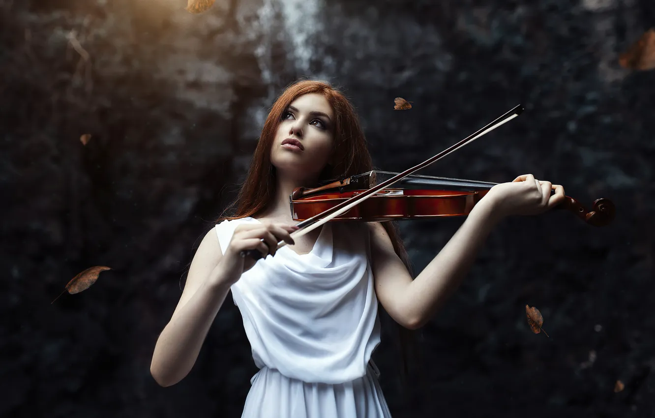 Photo wallpaper music, beauty, Music, inspiration, beauty, inspiration, red-haired beauty, a girl in a white dress