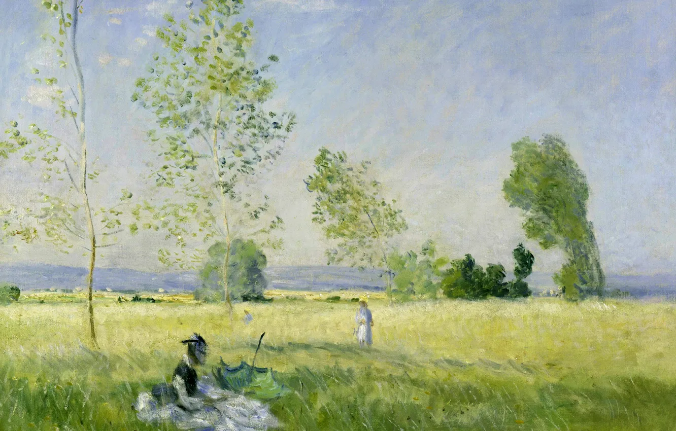 Photo wallpaper girl, landscape, picture, Claude Monet, Summer. Meadow at Bezons