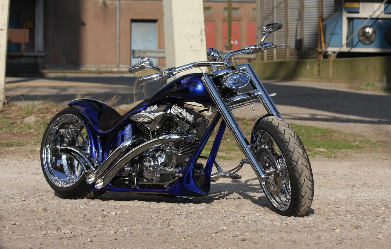 Photo wallpaper Harley Davidson, Harley-Davidson, Custom, Motorcycle, Thunderbike, By Thunderbike, Blue Flames