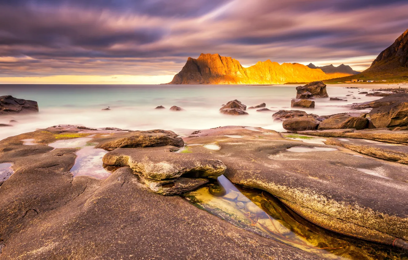 Photo wallpaper sea, the sky, clouds, landscape, mountains, nature, stones, rocks