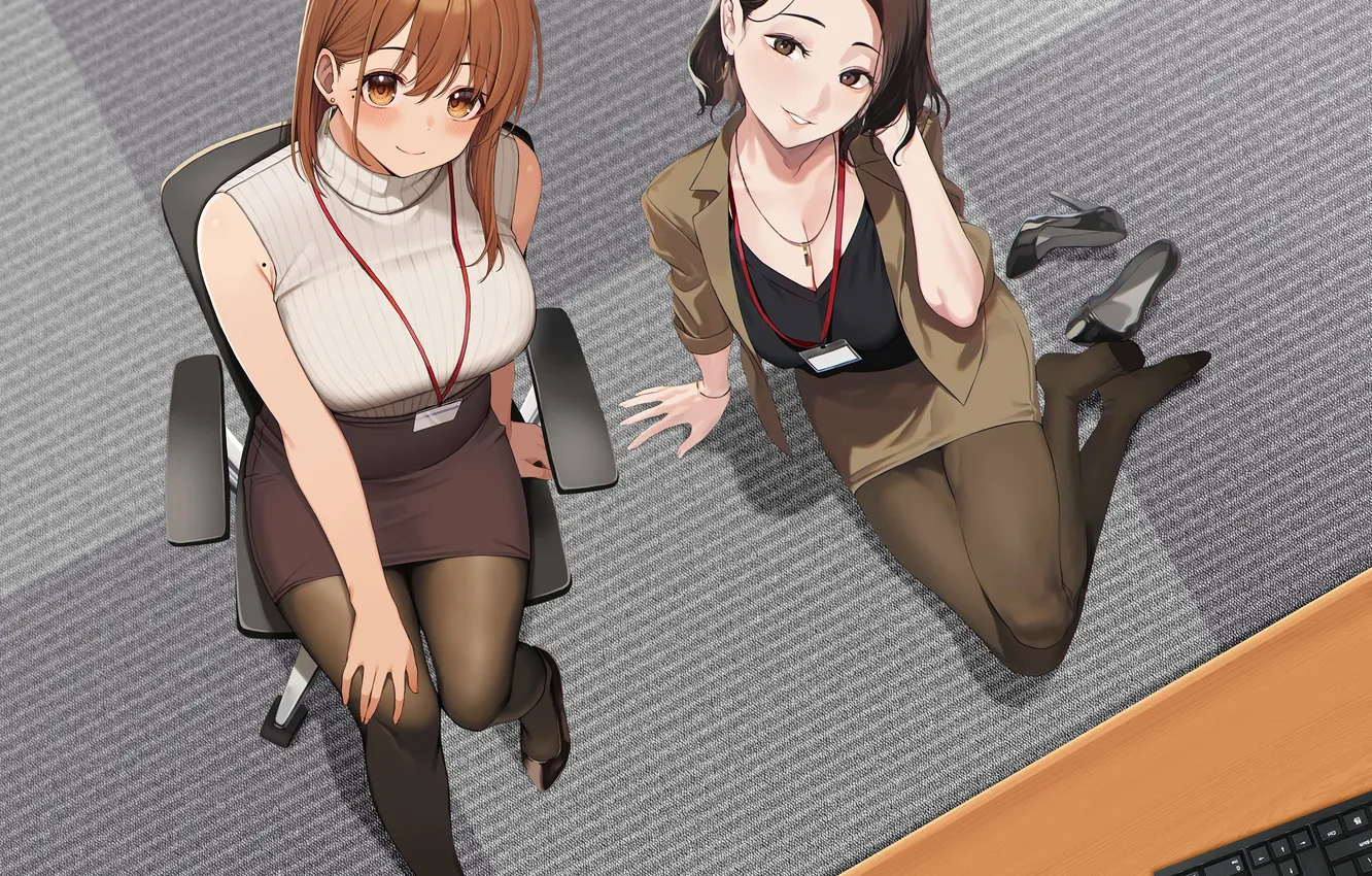 Photo wallpaper anime, office, carpet, desk, office lady, office girl