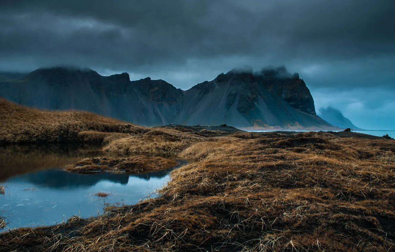 Photo wallpaper sea, the sky, clouds, mountains, clouds, nature, rocks, Iceland