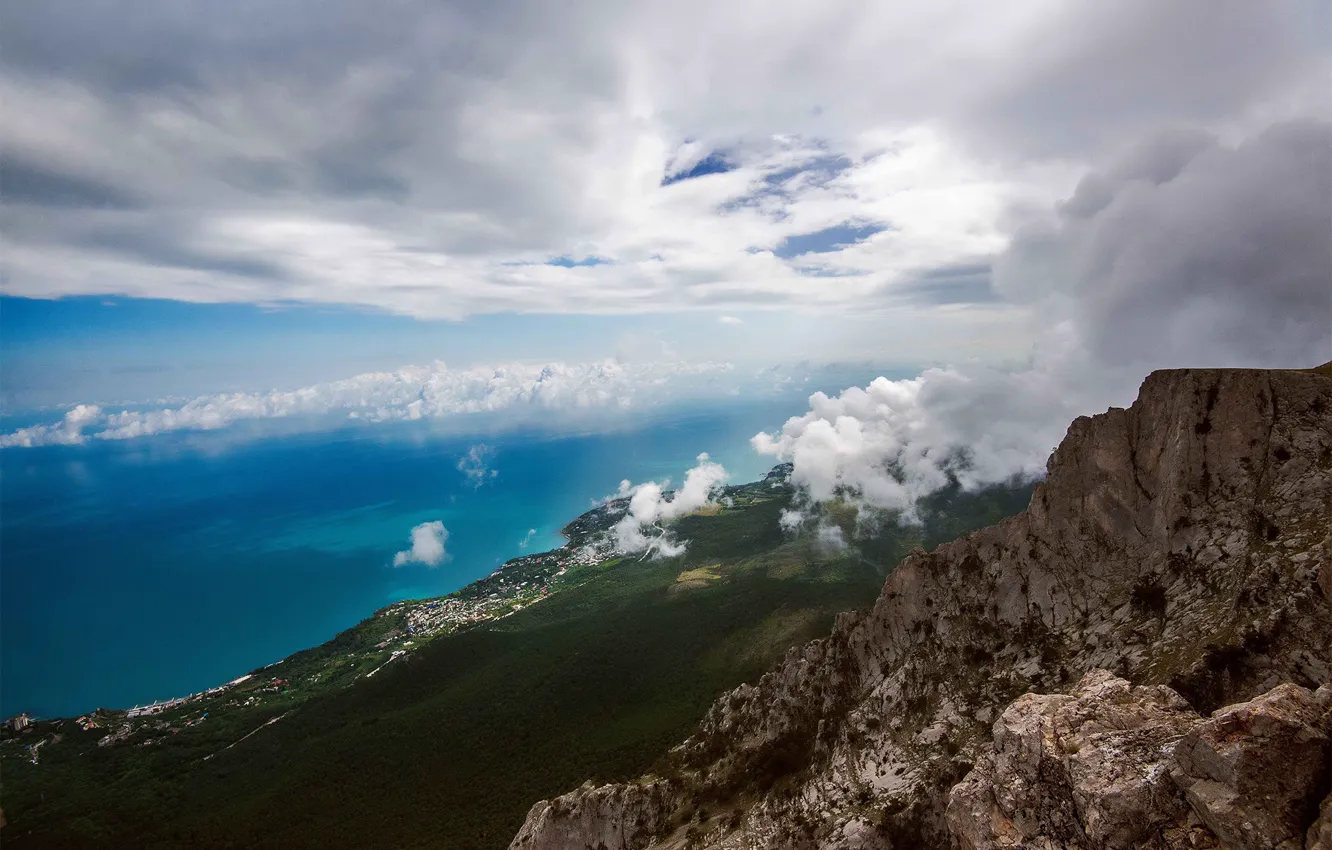 Photo wallpaper sea, the sky, clouds, landscape, mountains, nature, rocks, coast