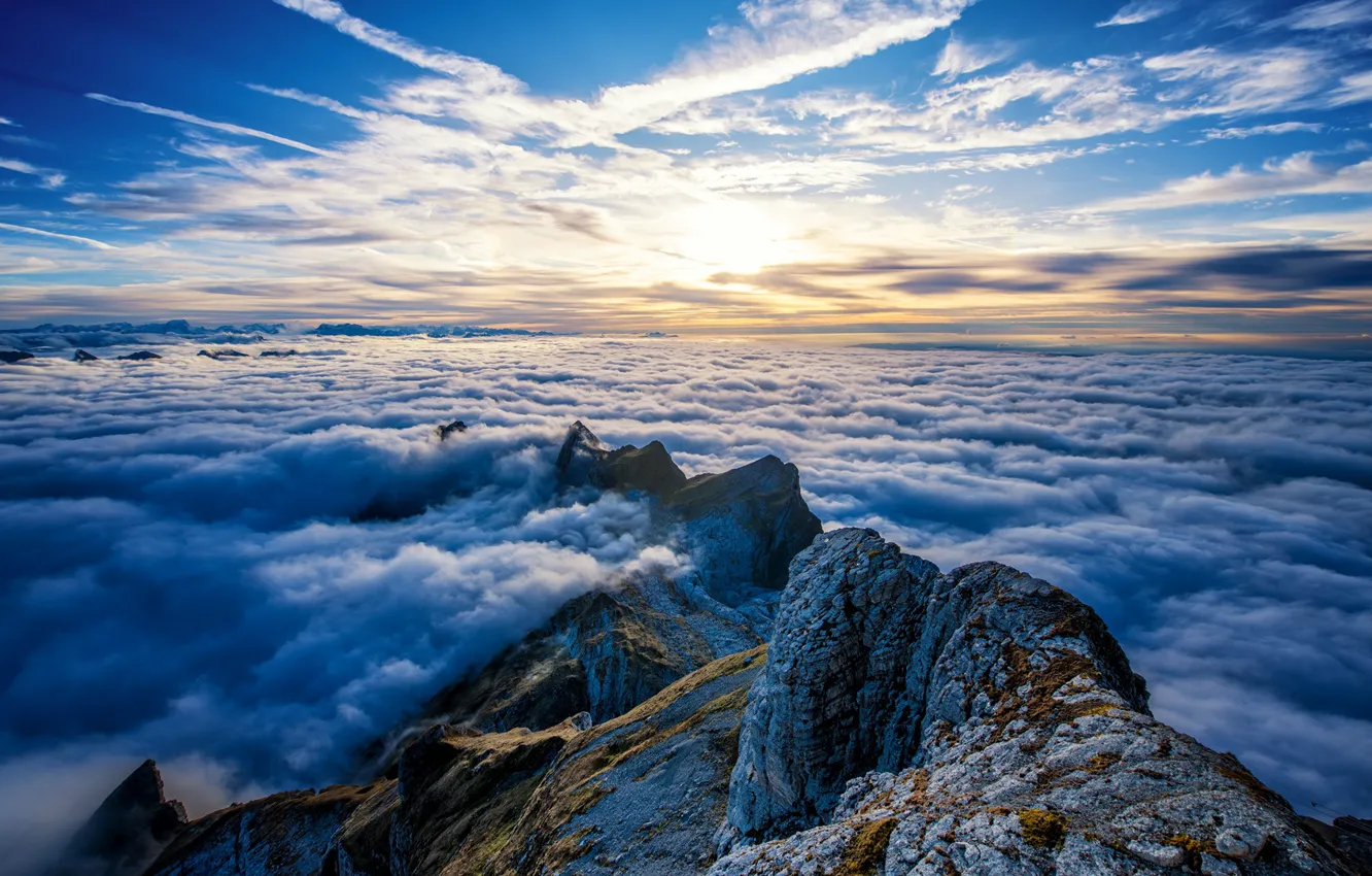Photo wallpaper rock, sky, Switzerland, landscape, nature, mountains, clouds, Alps