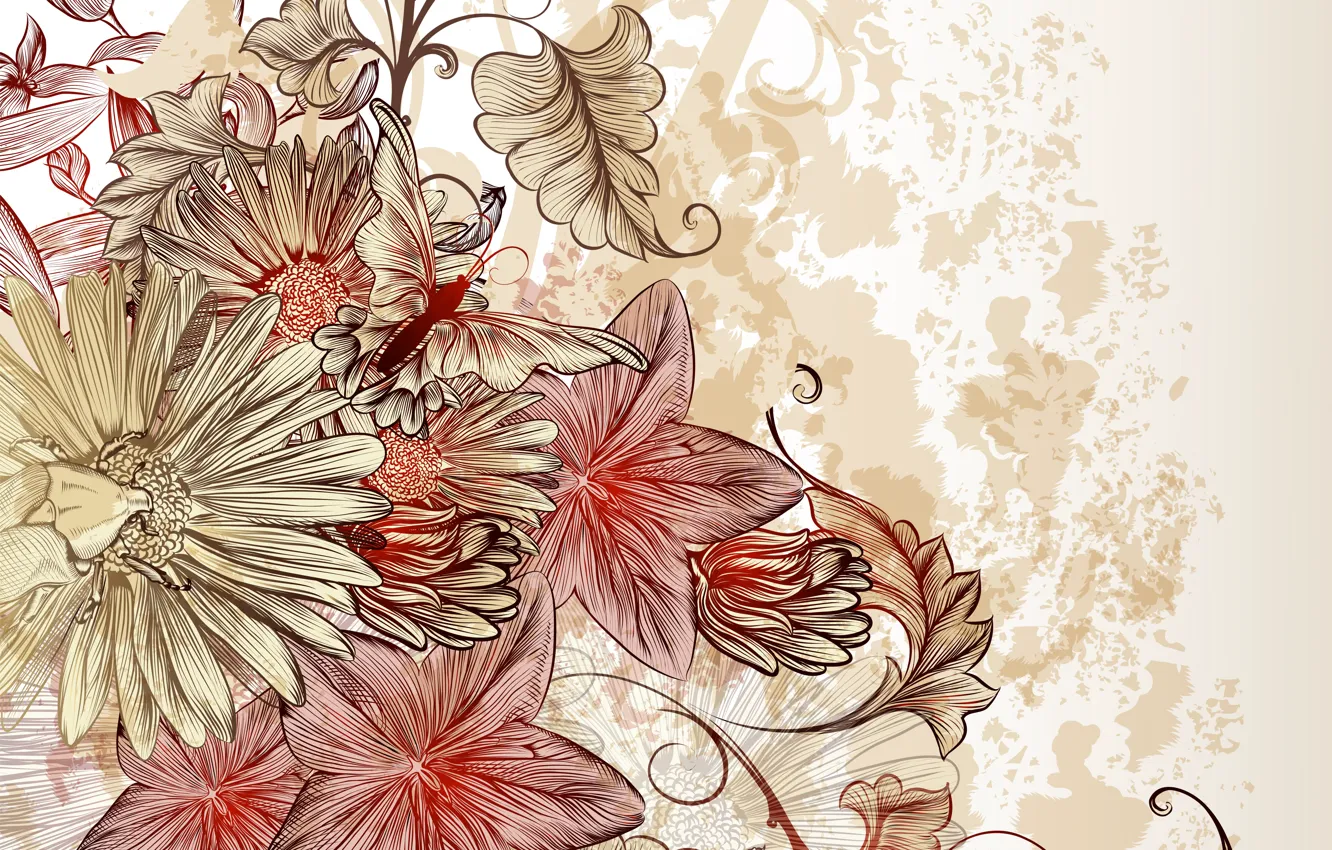 Photo wallpaper flowers, retro, background, vintage, floral
