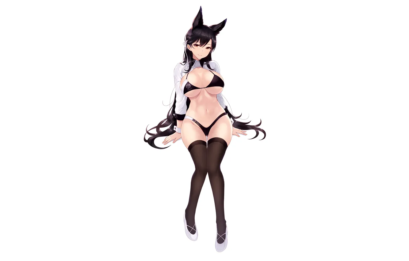 Photo wallpaper girl, sexy, cleavage, thighhighs, long hair, boobs, animal ears, anime