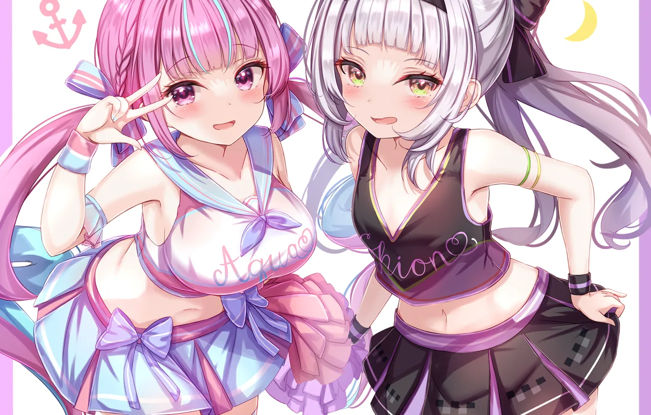 Photo wallpaper sexy, cleavage, thighhighs, pink hair, long hair, girls, boobs, anime