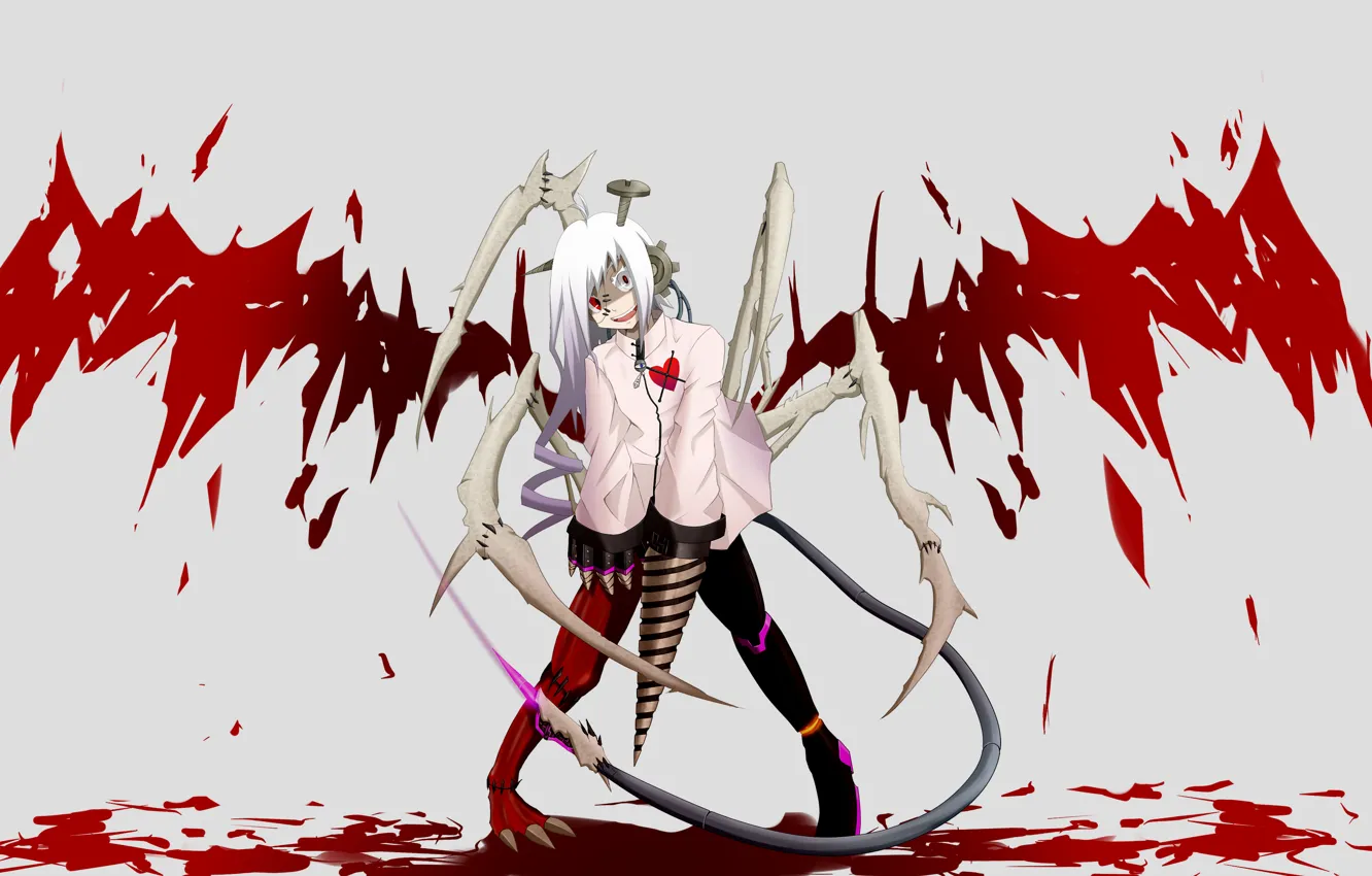 Photo wallpaper girl, blood, mechanism, wings, anime, art, bones, thread