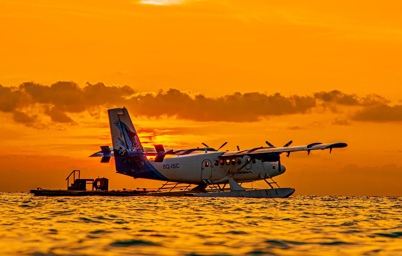 Photo wallpaper aviation, sunset, Wallpaper, the plane, picture, sunset, plane, hydroplane