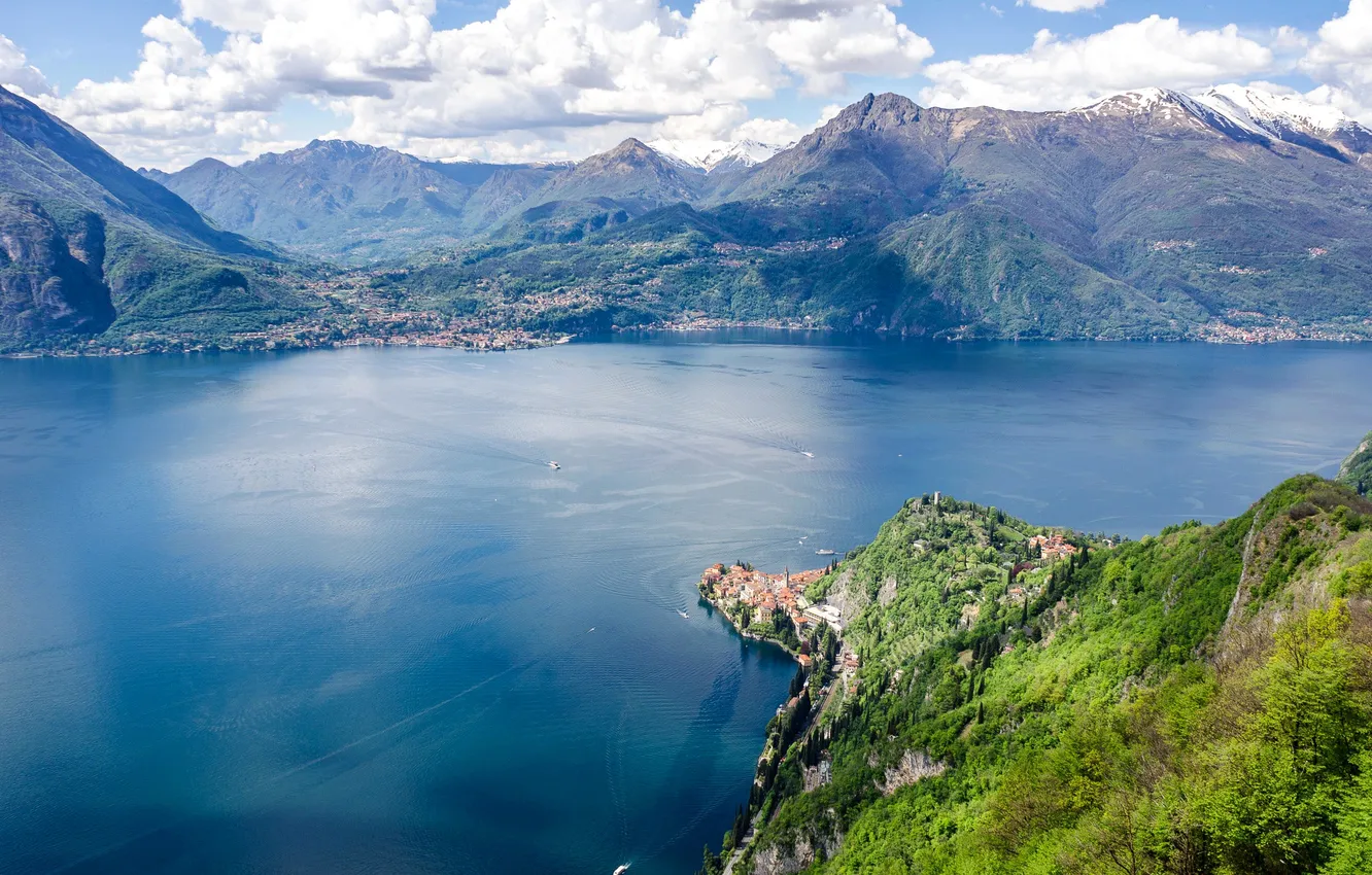 Photo wallpaper clouds, mountains, lake, Italy, panorama, Lake Como