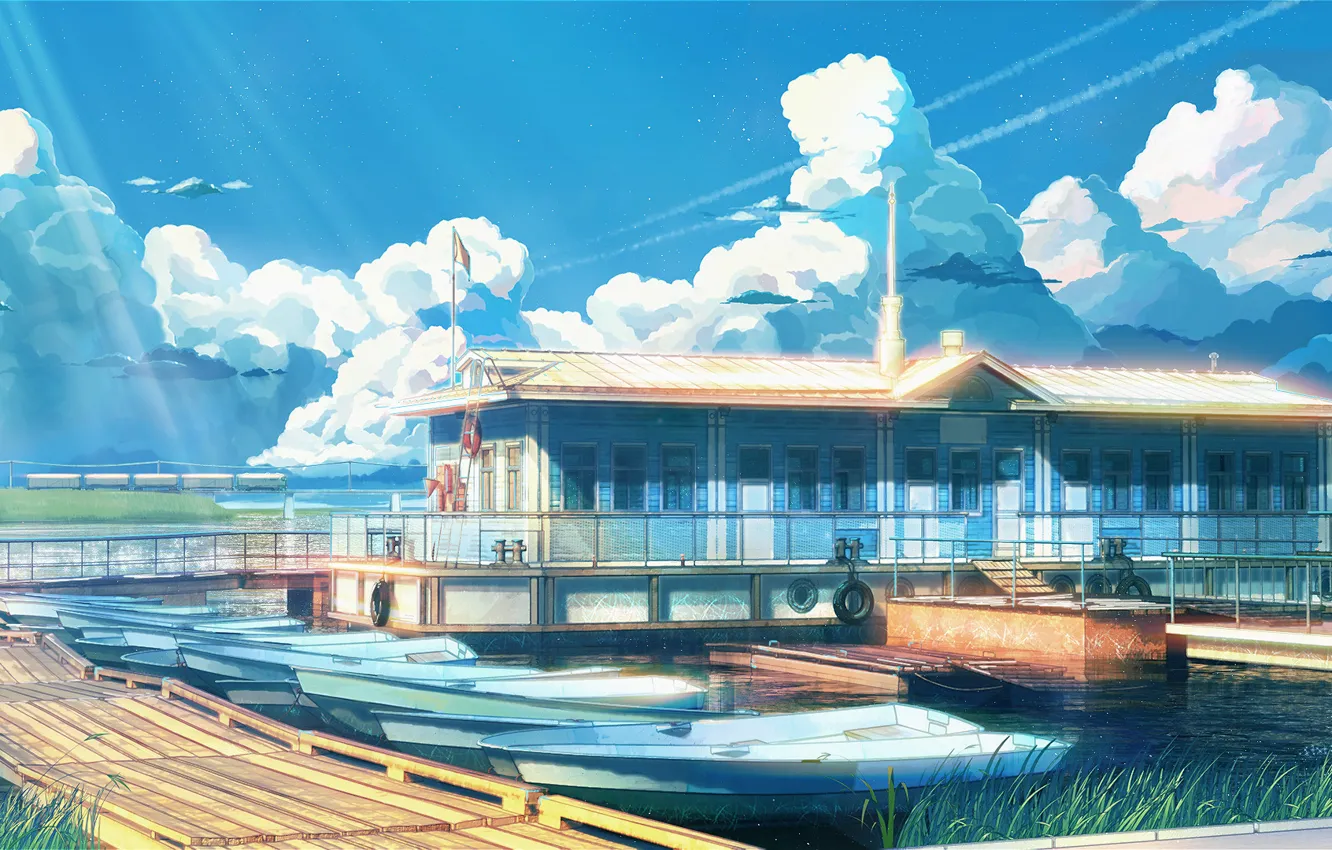 Photo wallpaper sea, boat, Marina, everlasting summer, endless summer, iichan-eroge