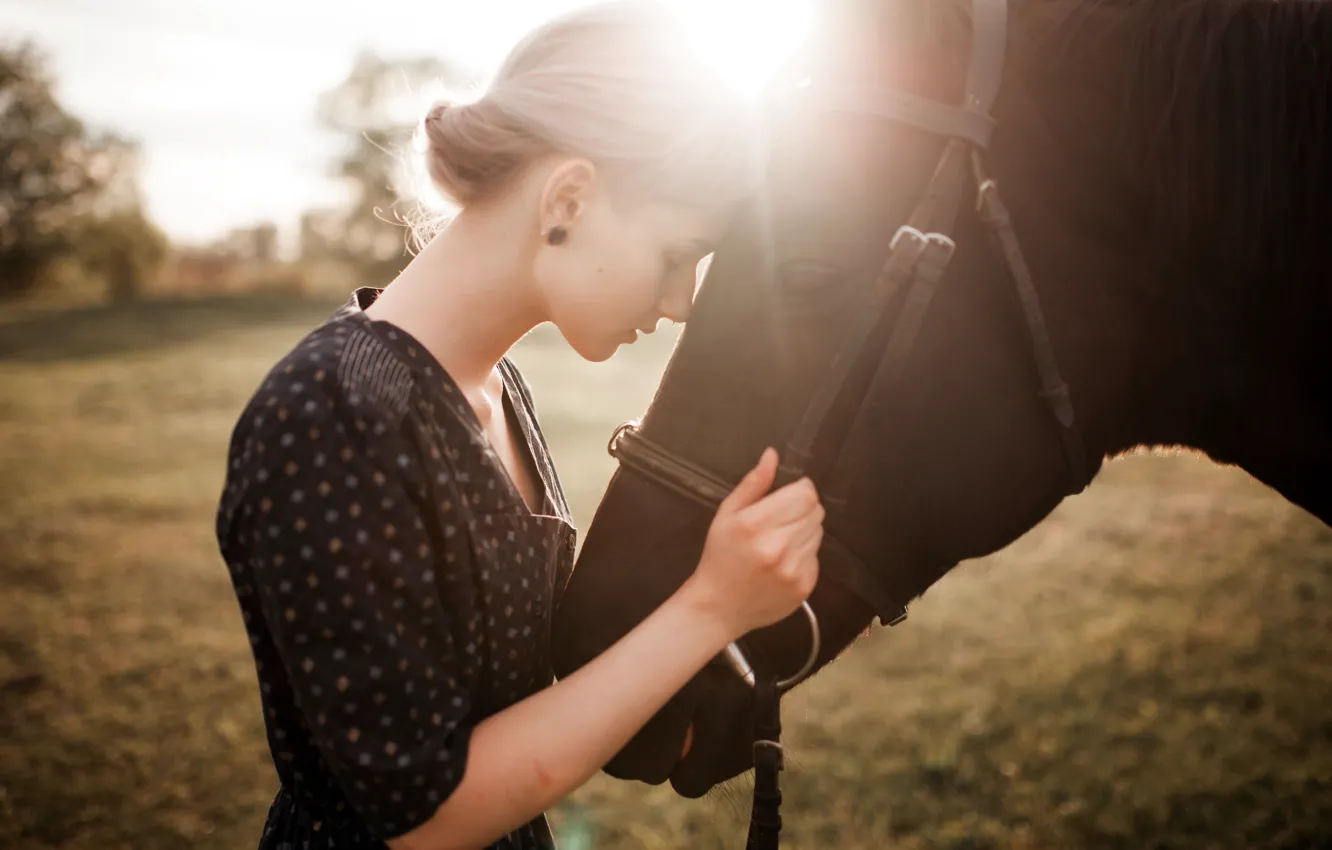Photo wallpaper girl, nature, horse