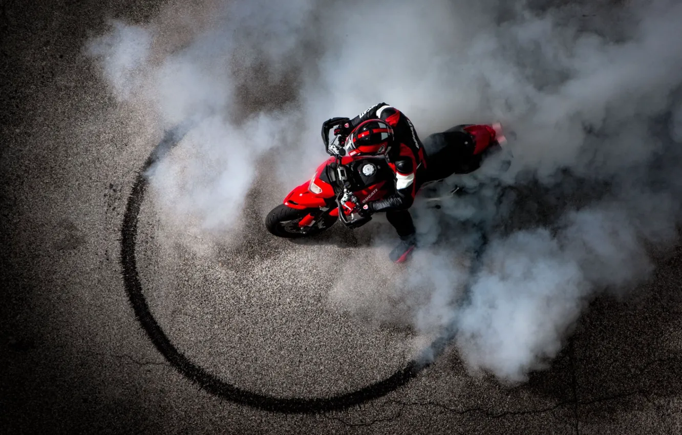 Photo wallpaper Ducati, bike, smoke, motorcycle, man, 1100 evo