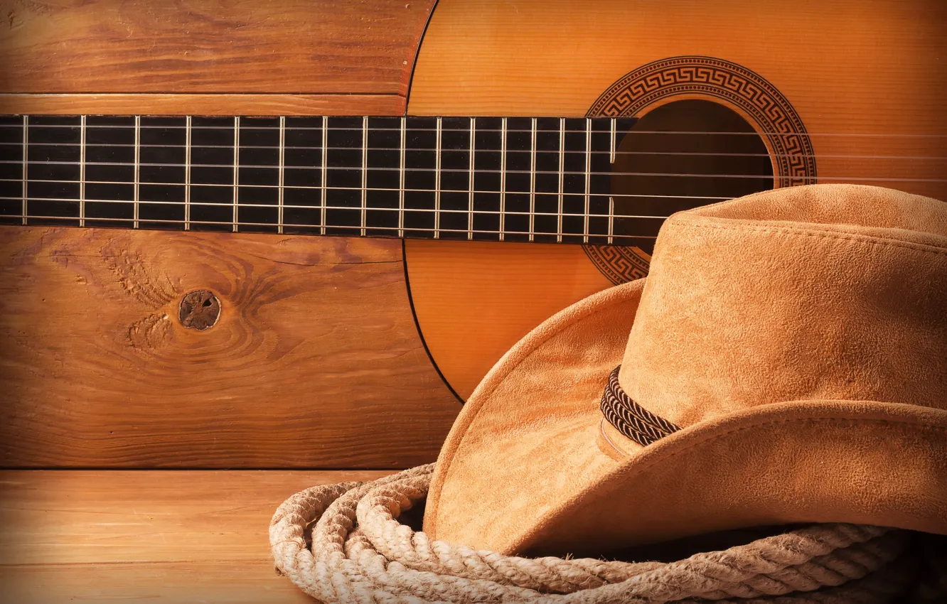 Photo wallpaper hat, Guitar, cowboy