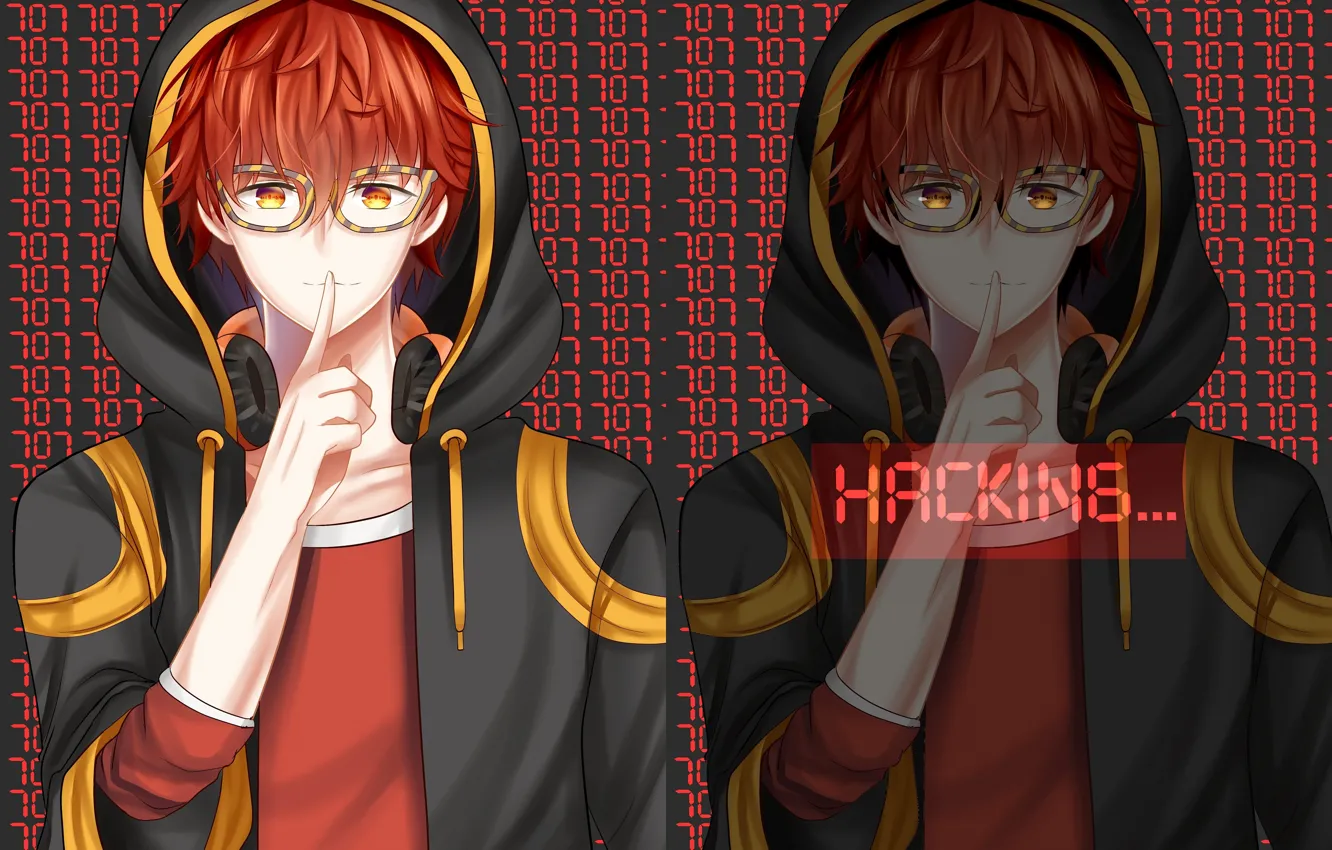 Photo wallpaper red, glasses, guy, Mystic Messenger