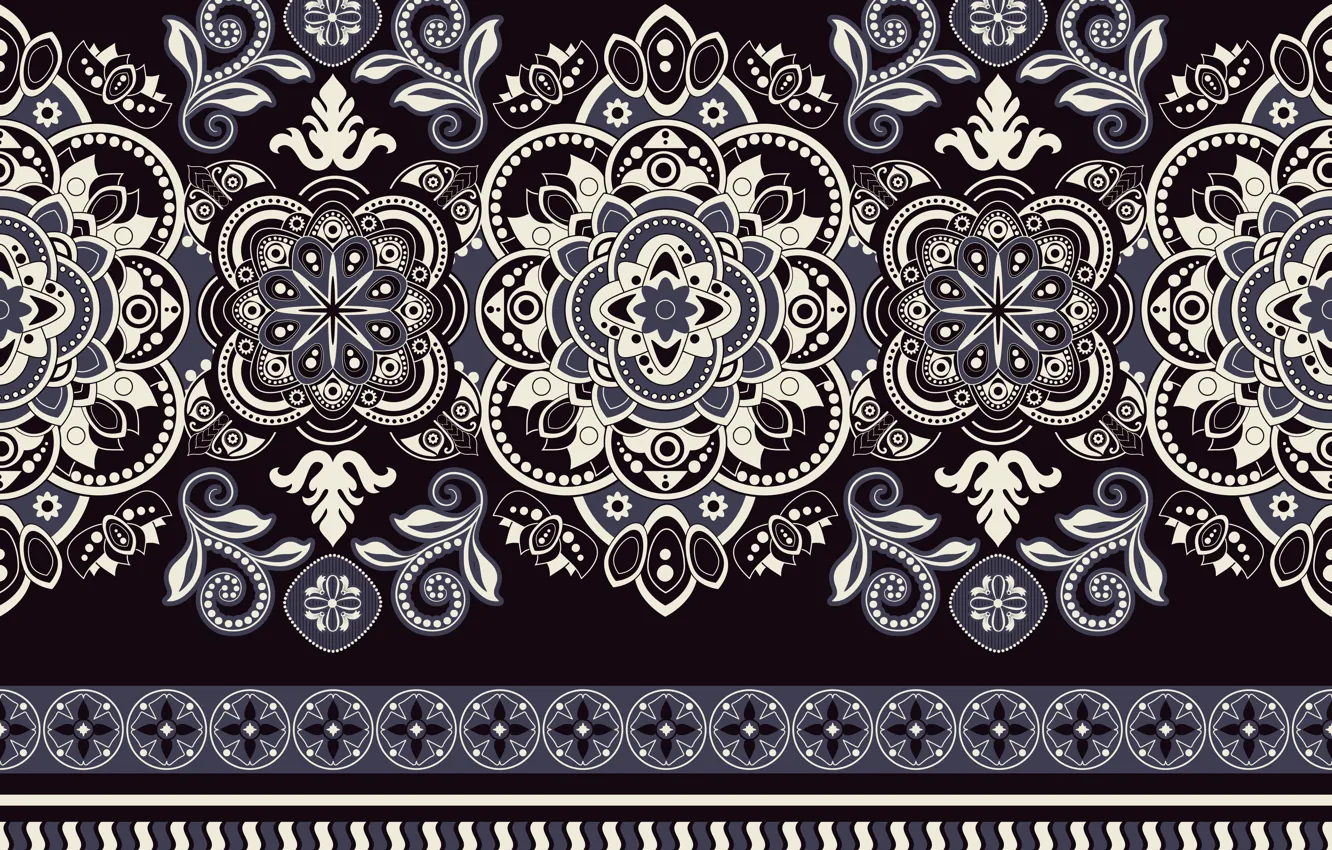 Photo wallpaper white, blue, pattern, black background, ornament, pattern, seamless