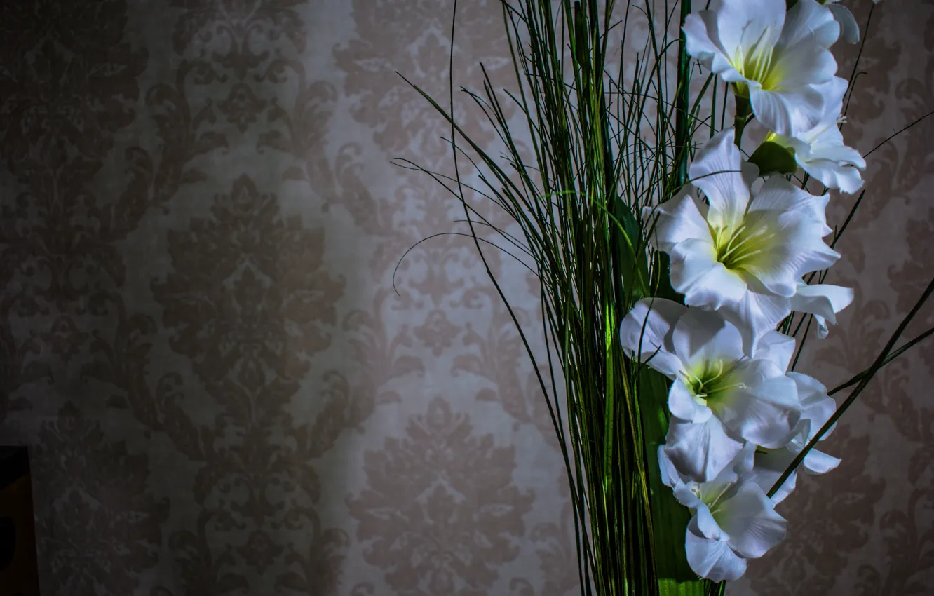 Photo wallpaper flowers, white, gladiolus