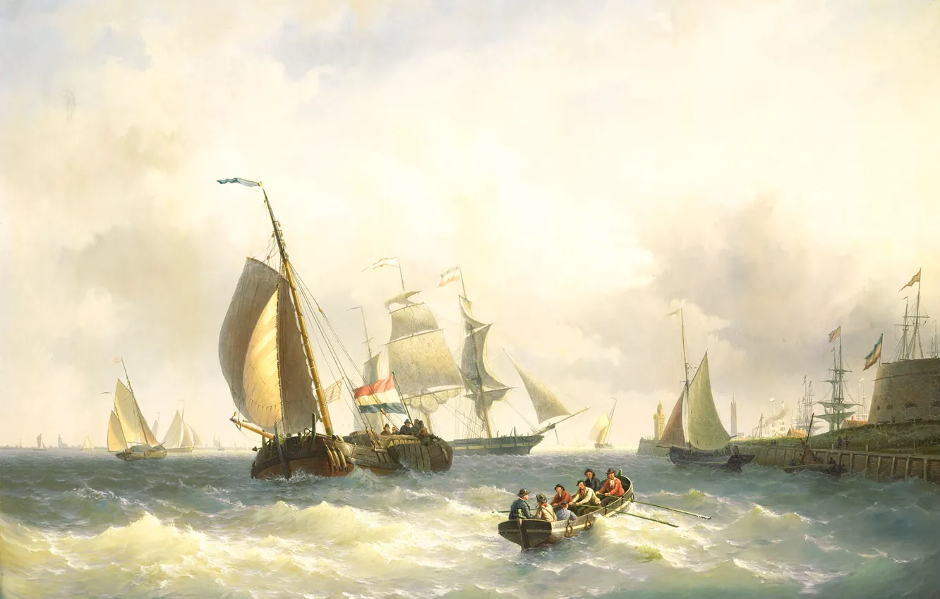 Photo wallpaper ship, picture, sail, seascape, Willem Gruyter Jr., In the Roadstead of Bremerhaven