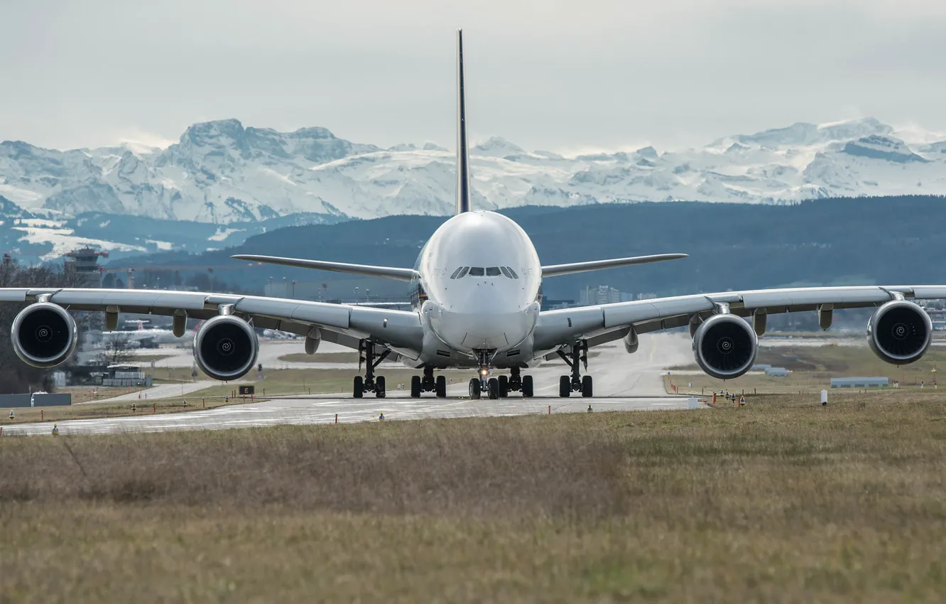 Photo wallpaper the plane, jet, passenger, widebody, double deck, Airbus A380, four-engined