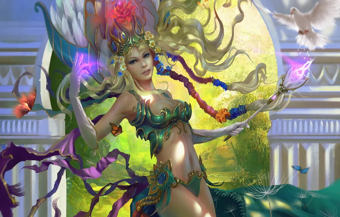 Photo wallpaper girl, bird, fantasy, art, rod, Legend of the Cryptids