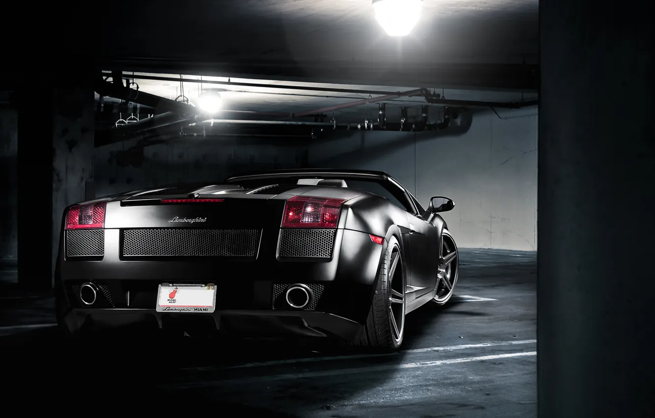 Photo wallpaper light, glare, black, lamp, Lamborghini, pipe, Parking, Gallardo