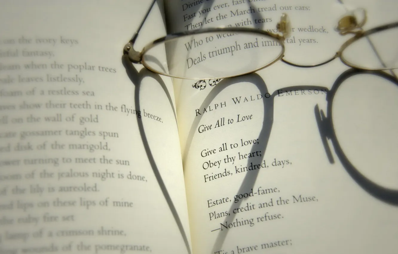 Photo wallpaper mood, heart, shadow, glasses, hearts, book