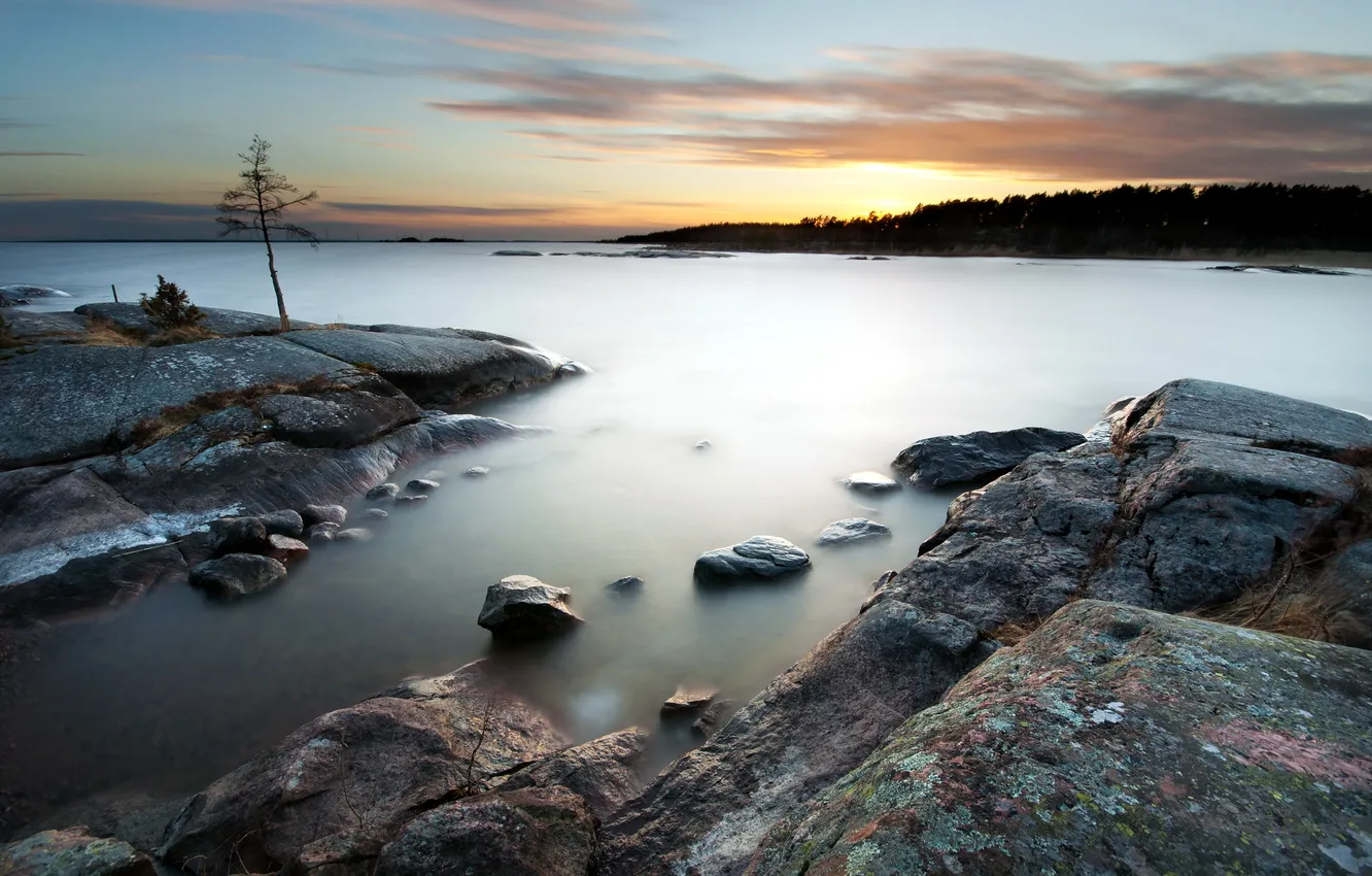 Photo wallpaper sea, night, rocks