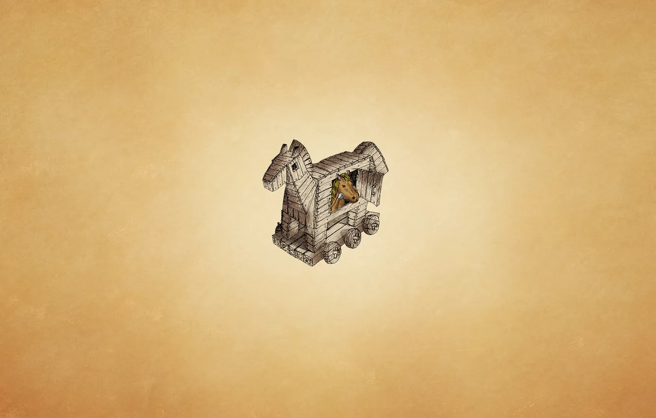 Photo wallpaper trees, horse, horse, minimalism, wheel, wooden, Peeps, Troy