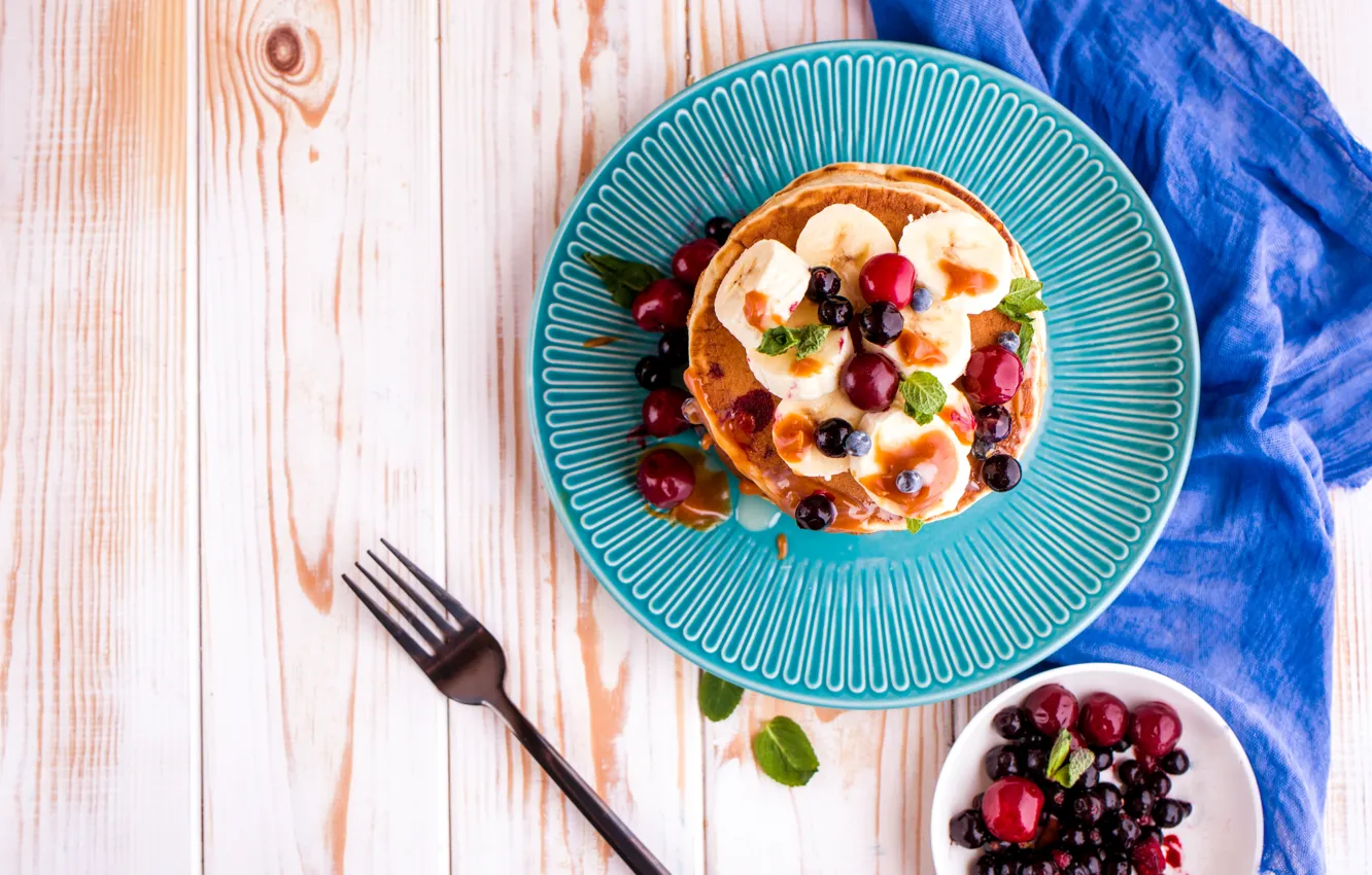 Photo wallpaper berries, Breakfast, pancakes