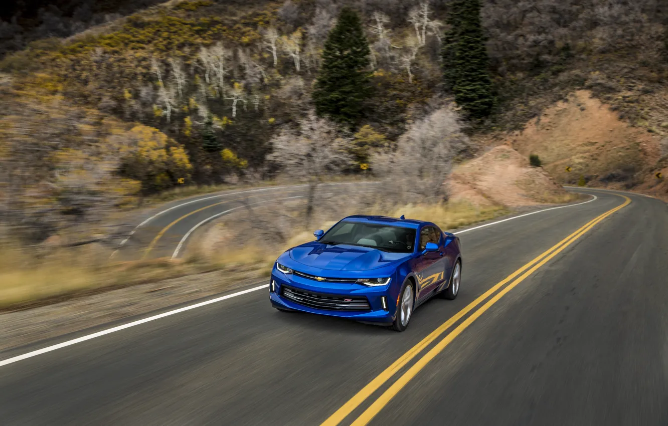 Photo wallpaper blue, speed, turn, Chevrolet, camaro, chevrolet, Camaro