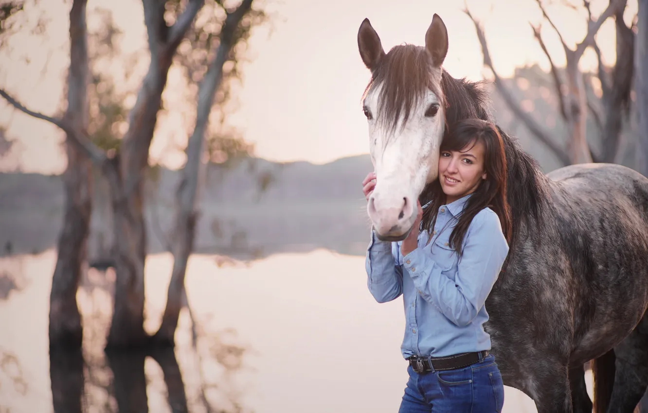 Photo wallpaper girl, nature, horse