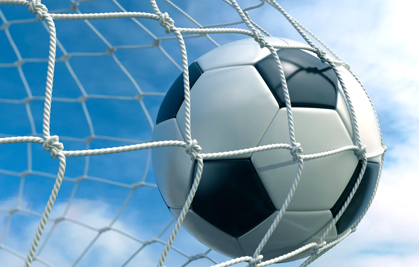 Photo wallpaper the sky, clouds, background, mesh, football, the ball, gate, goal