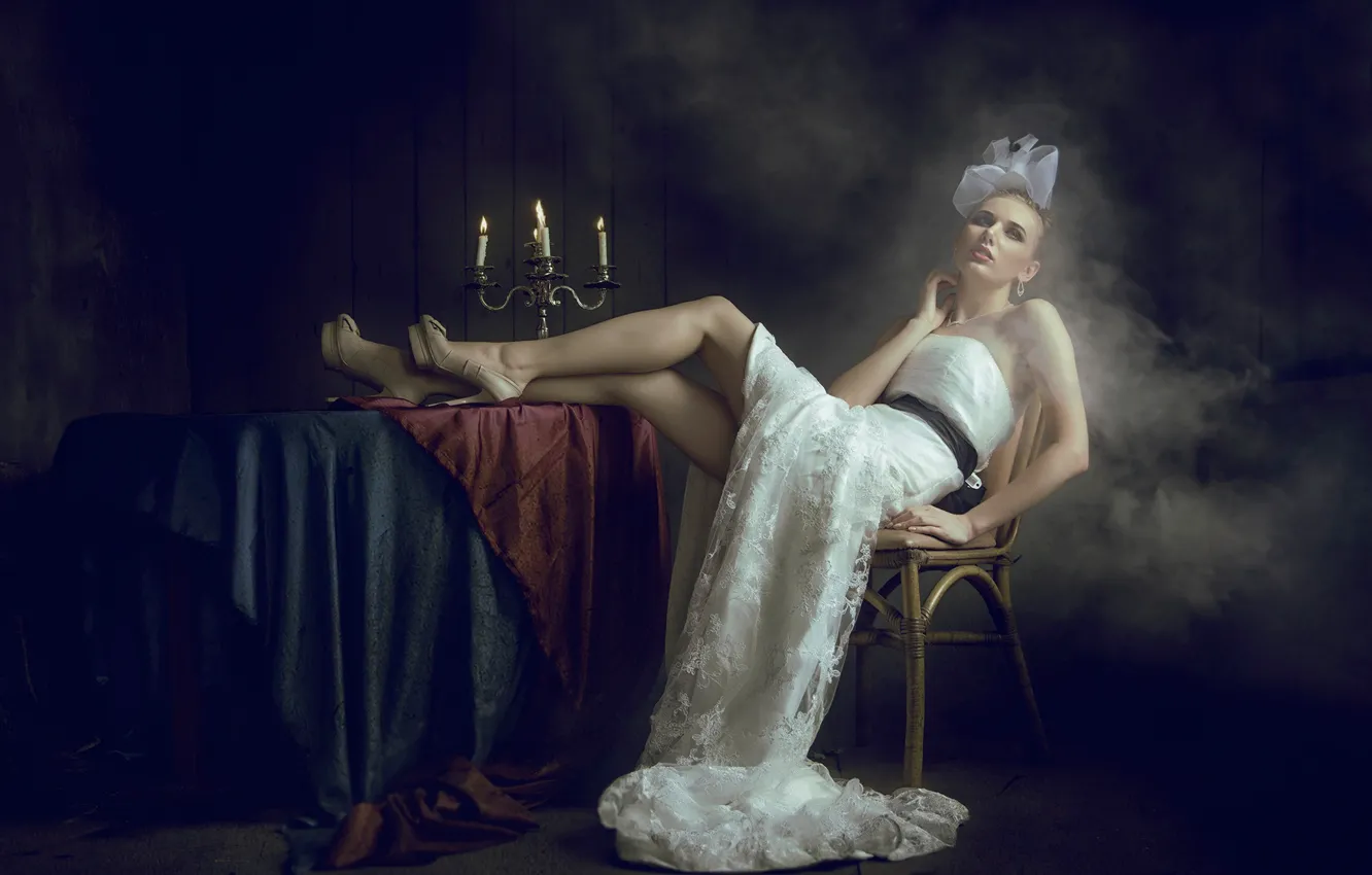 Photo wallpaper girl, style, smoke, candles, In the dark