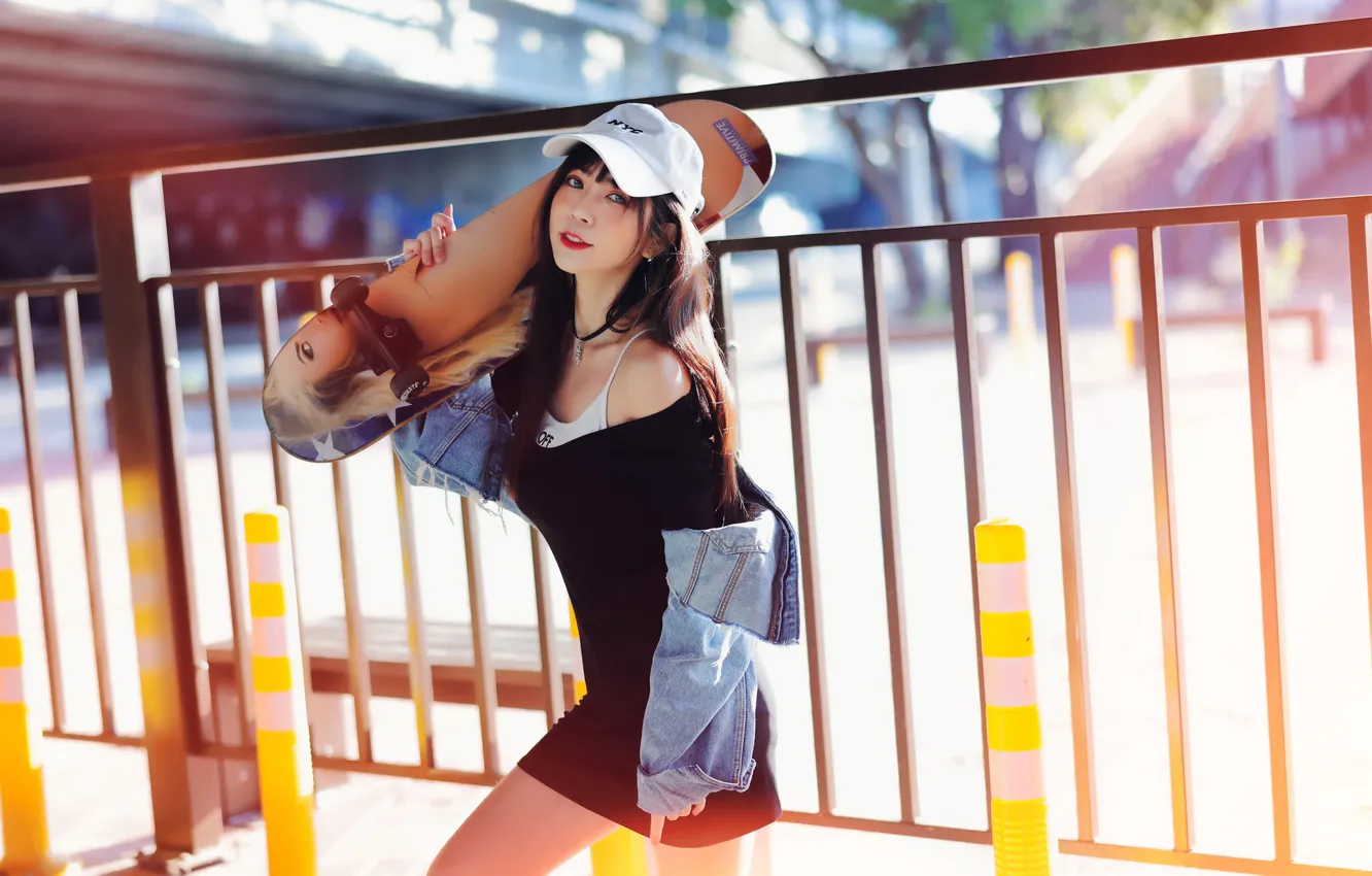 Photo wallpaper look, the sun, pose, model, the fence, portrait, makeup, Mike