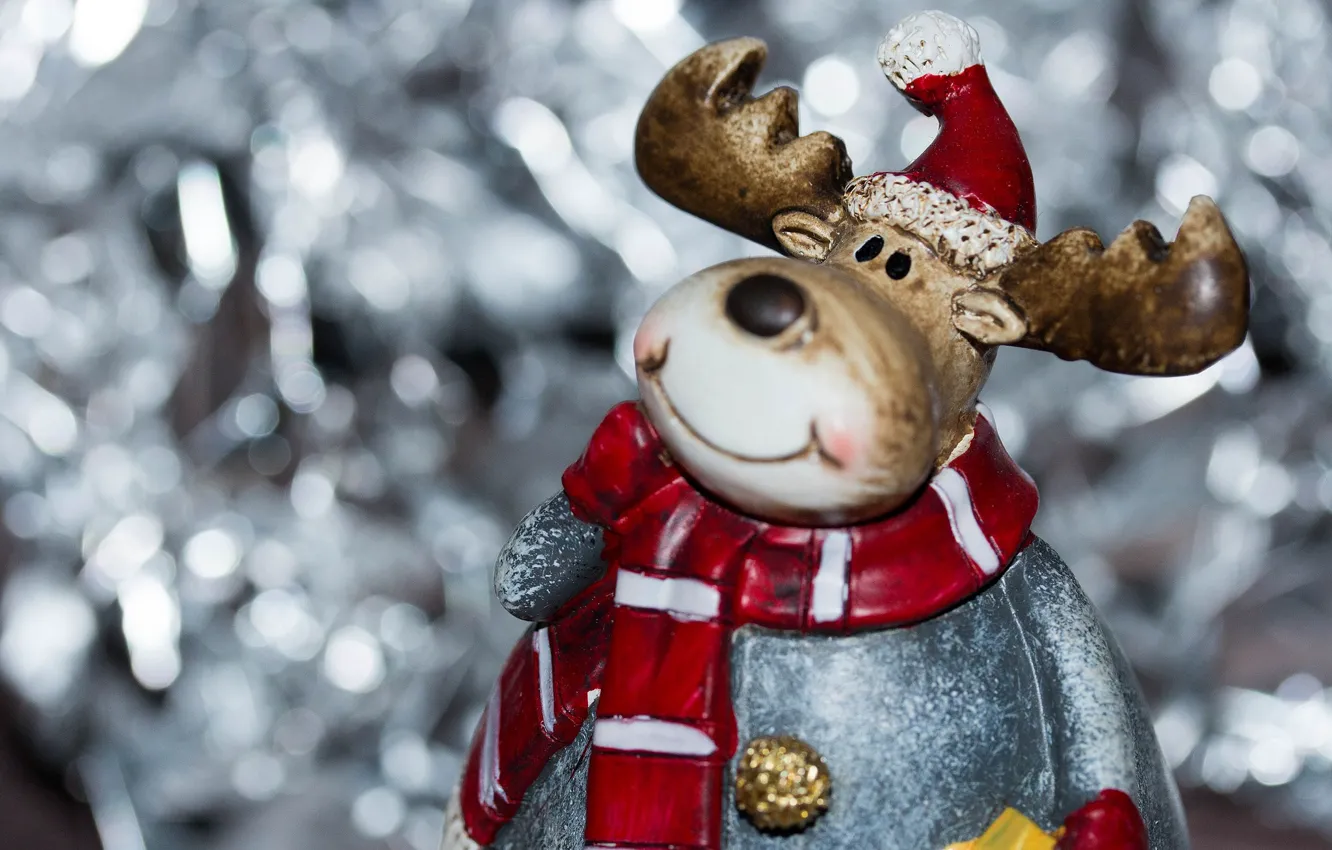 Photo wallpaper background, holiday, toy, horns, moose