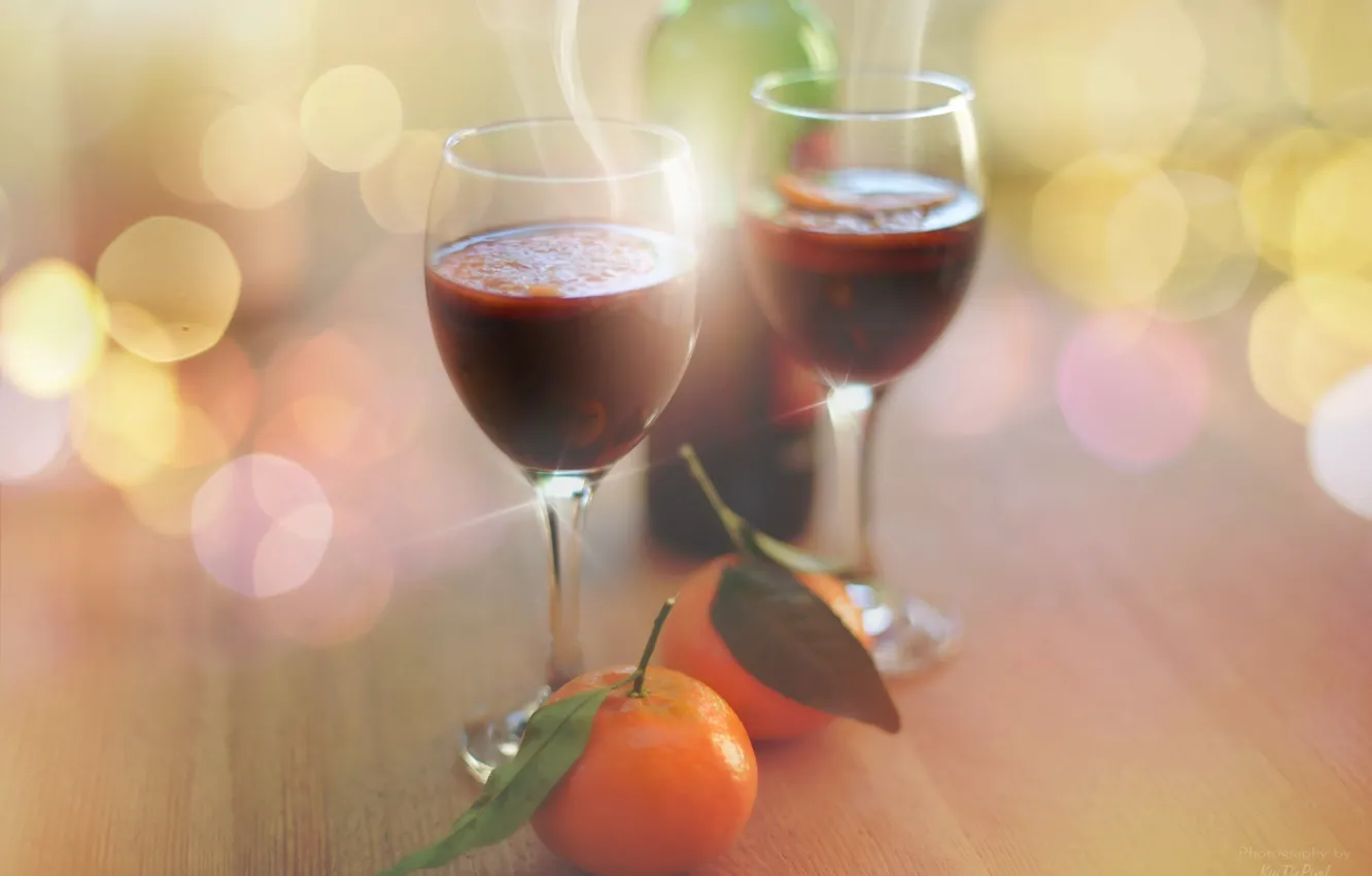 Photo wallpaper wine, glasses, tangerines