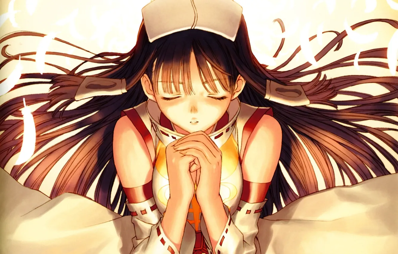 Photo wallpaper light, feathers, priestess, long hair, art, prayer, Tony Taka, shining hearts