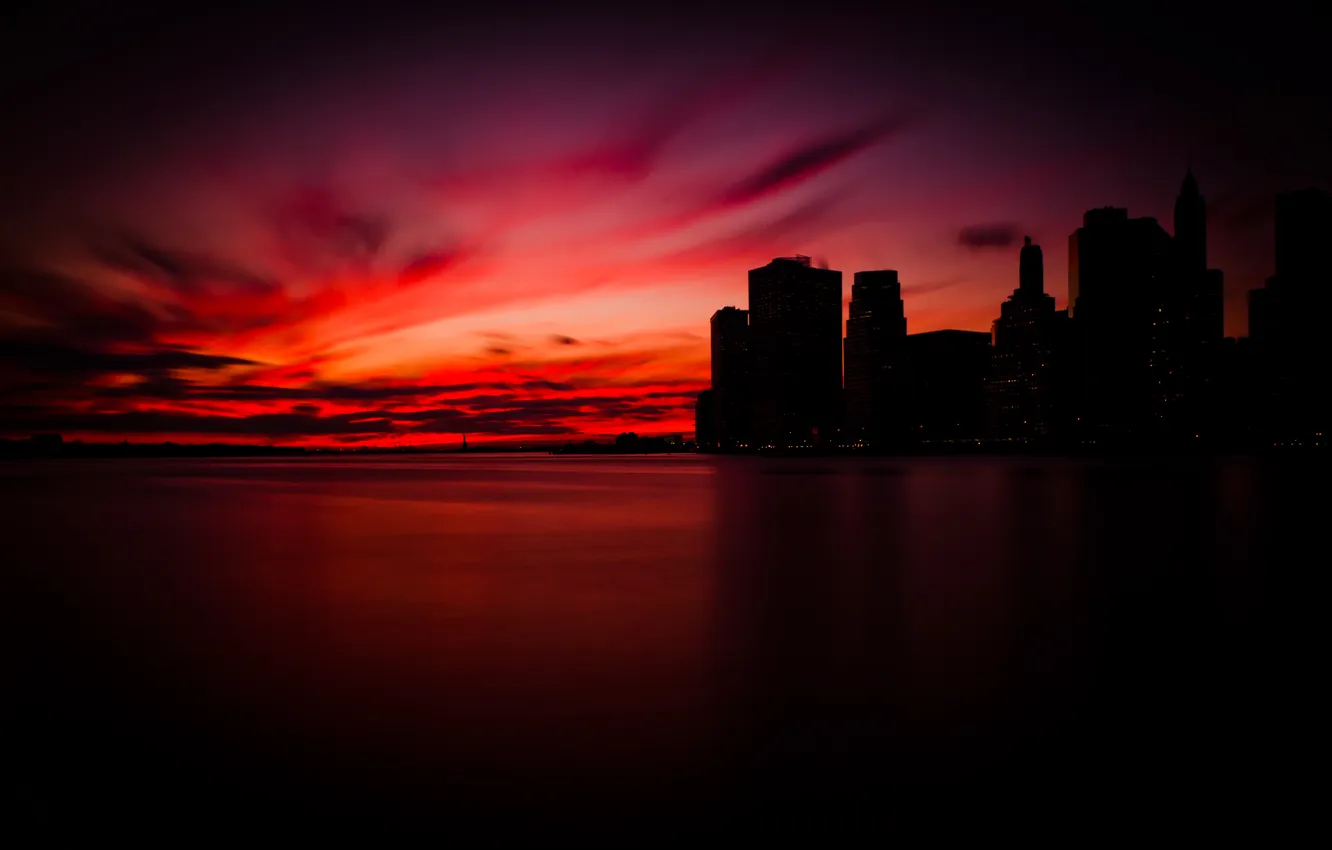 Photo wallpaper the sky, water, clouds, sunset, city, the city, the ocean, paint