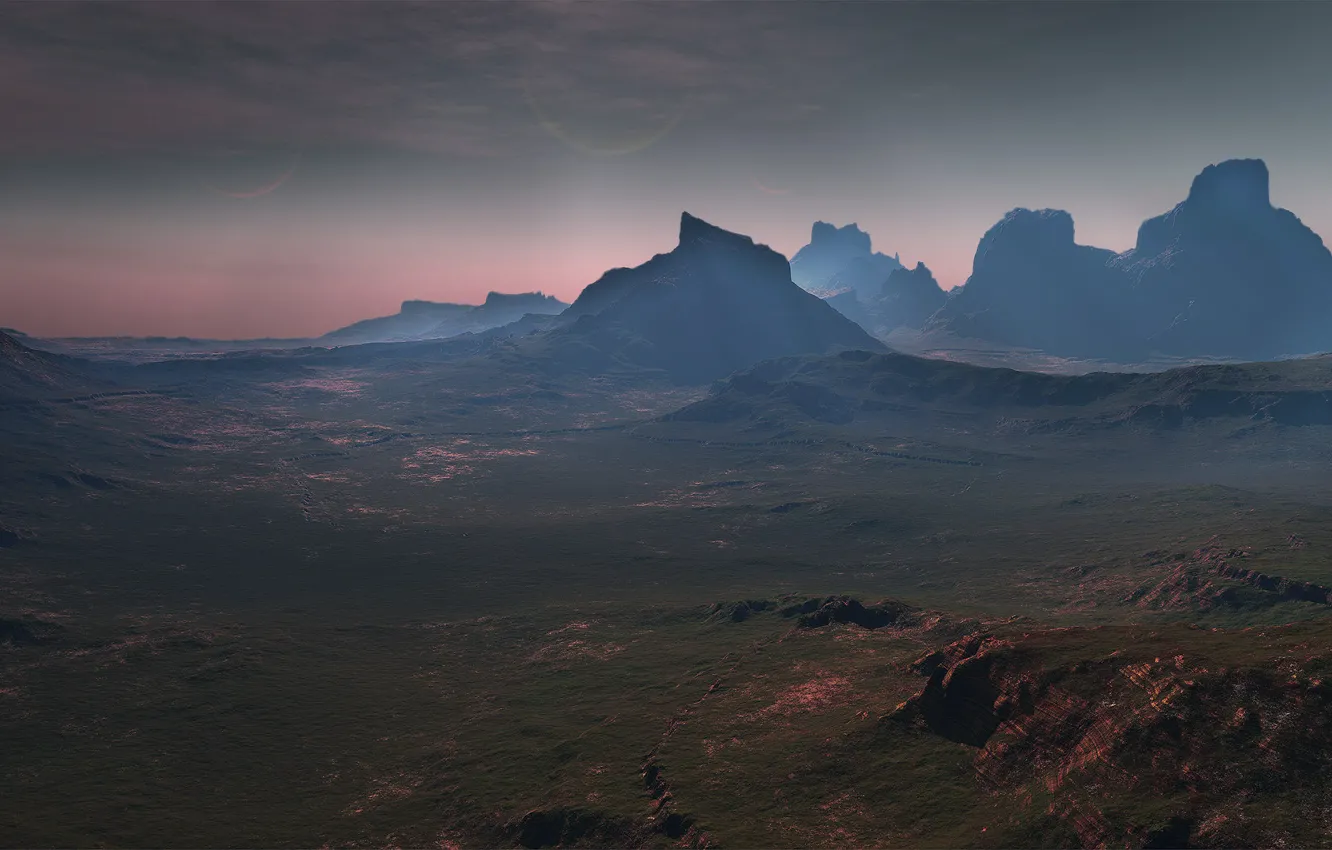 Photo wallpaper mountains, rocks, valley, cardassia prime countryside