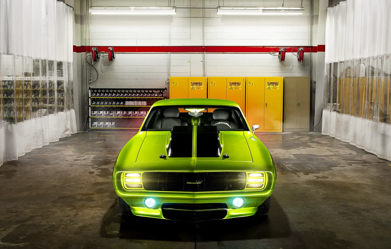 Photo wallpaper garage, muscle car, Chevrolet Camaro, Chevrolet Camaro