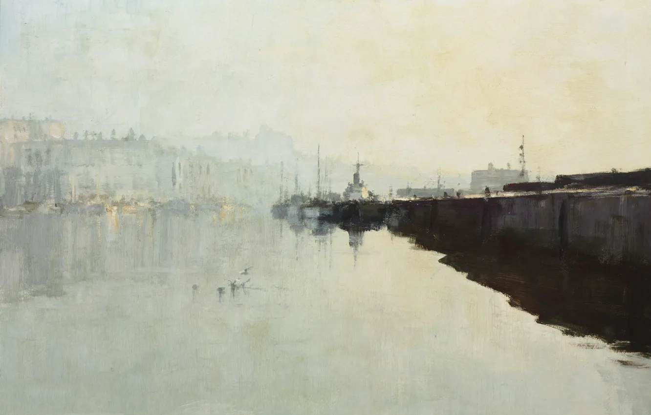 Photo wallpaper landscape, fog, picture, pierce, Edward Seago, Early morning in Ramsgate