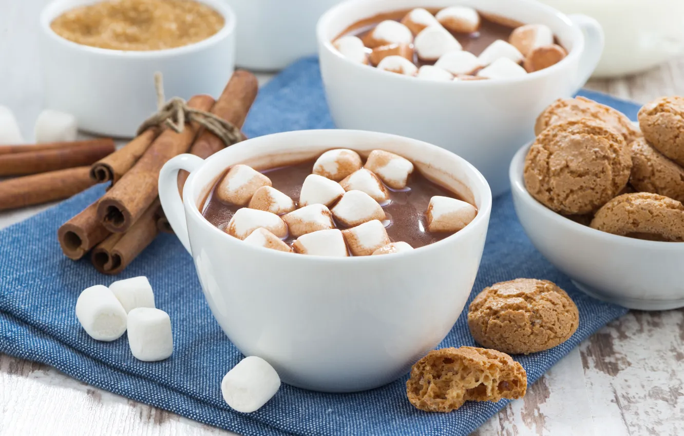 Photo wallpaper cookies, cinnamon, cocoa, marshmallows