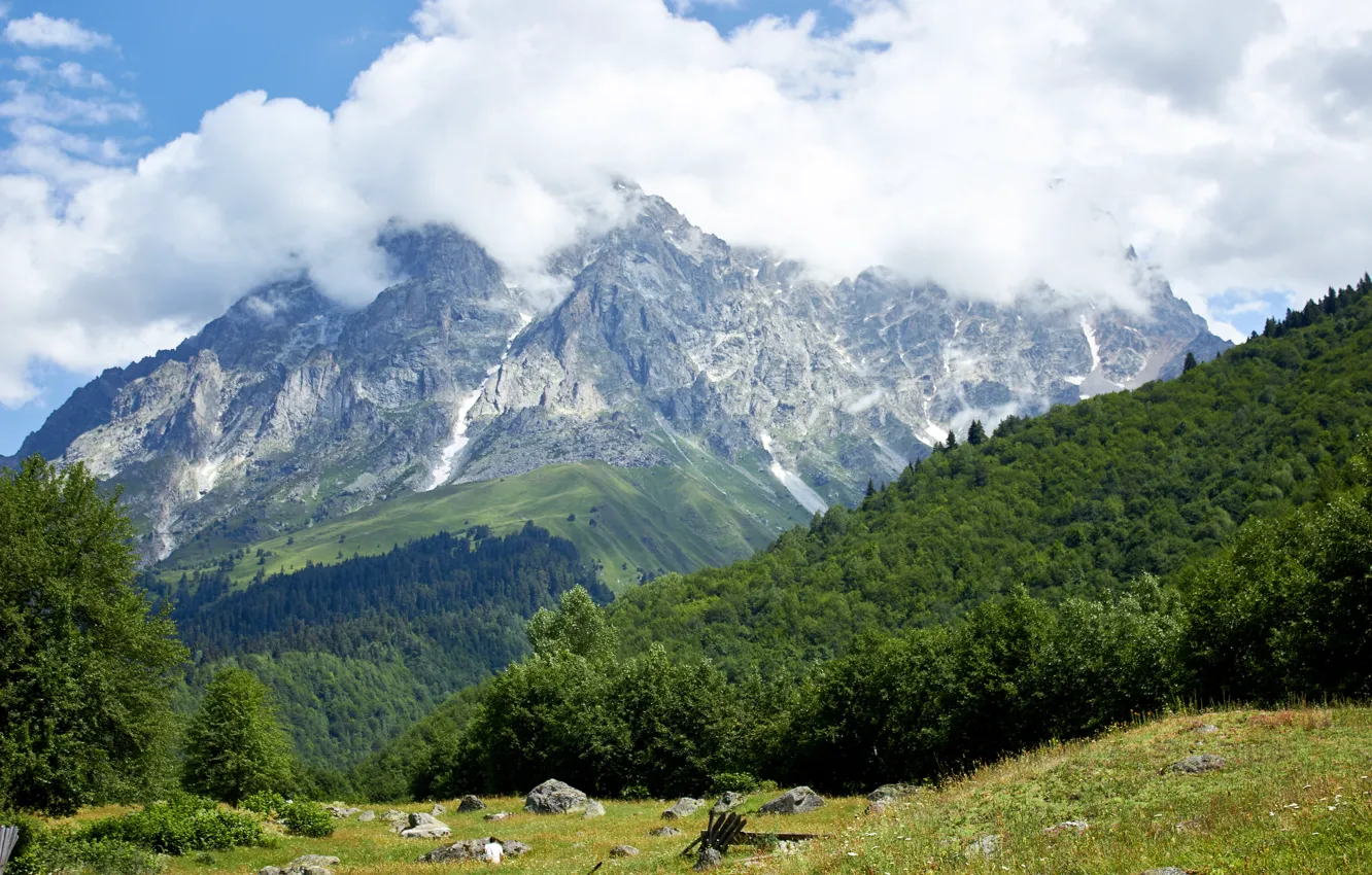 Photo wallpaper landscape, mountains, nature, mountain, Georgia, The Caucasus, Ushba, mestia