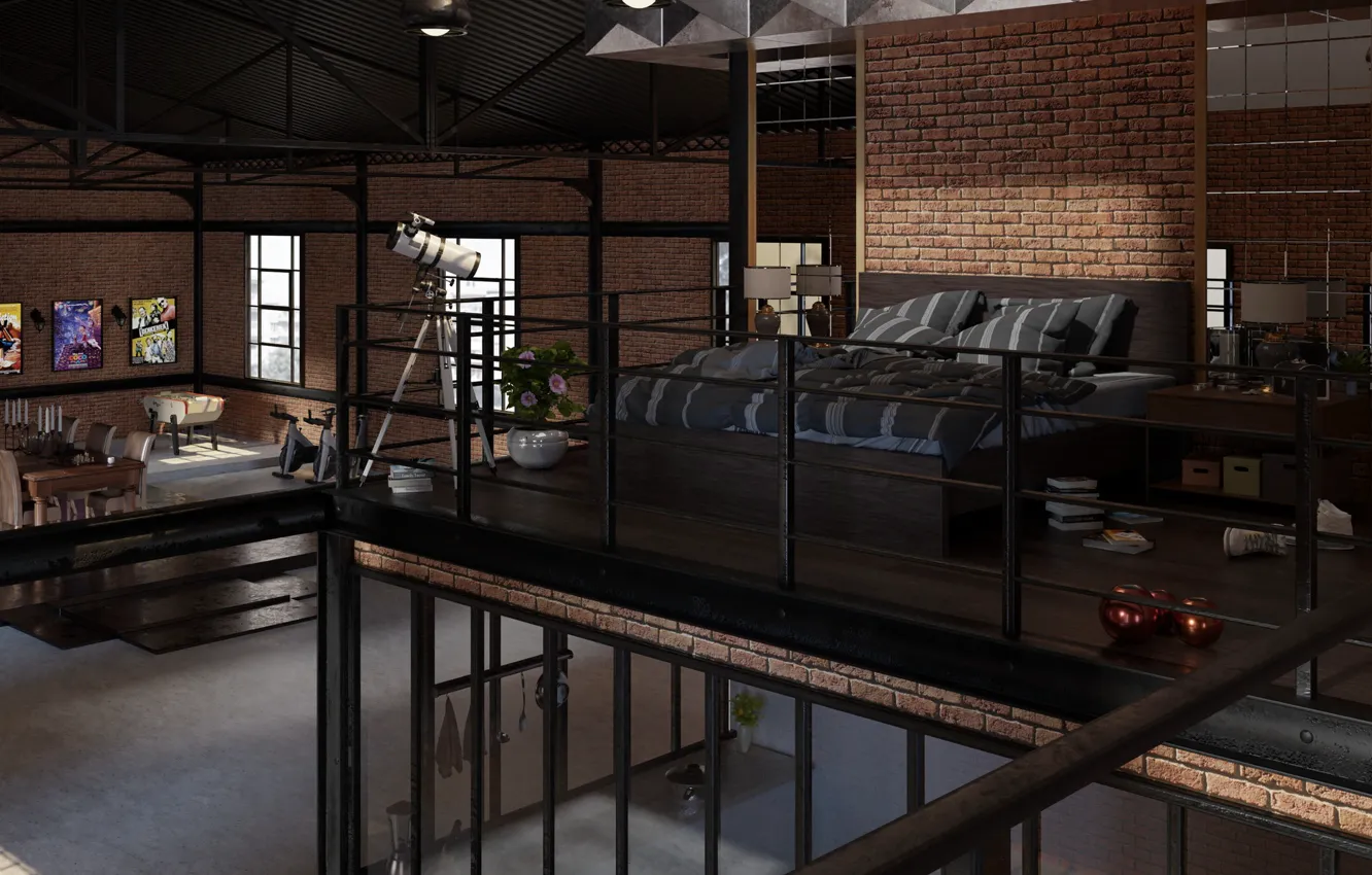 Photo wallpaper furniture, interior, telescope, the room, Loft