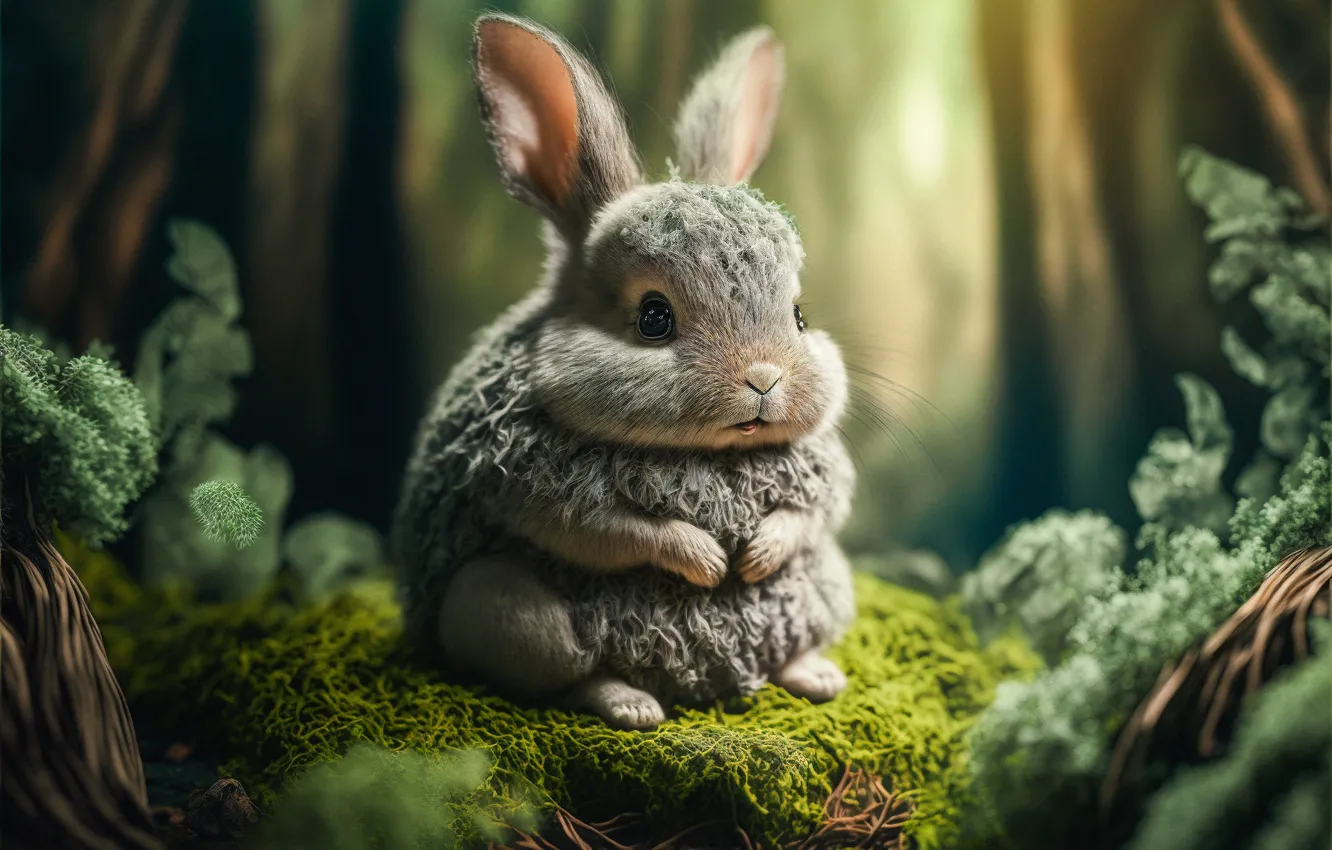 Photo wallpaper forest, nature, pose, rendering, graphics, hare, animal, legs