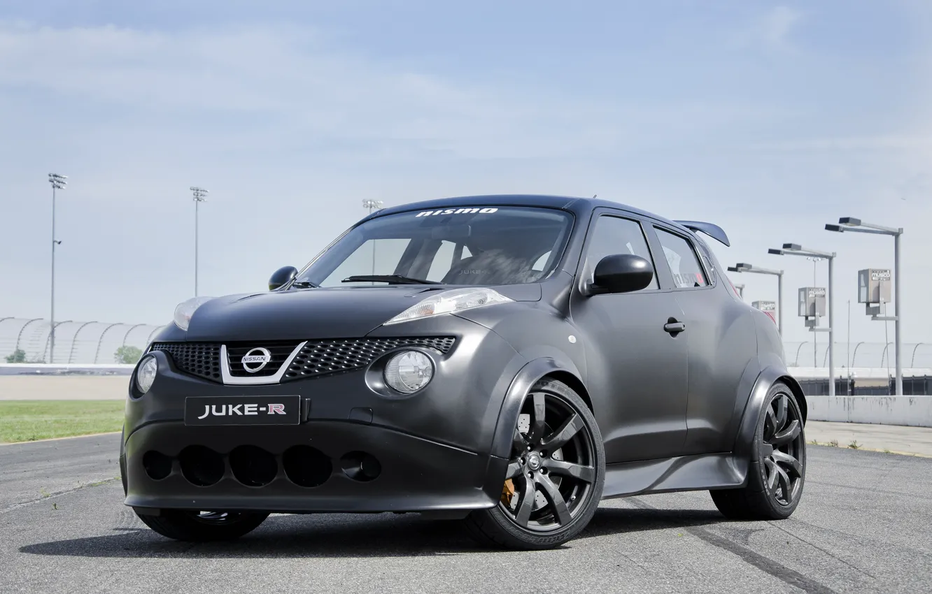 Photo wallpaper Nissan, black, sky, track, Juke-R, Nismo