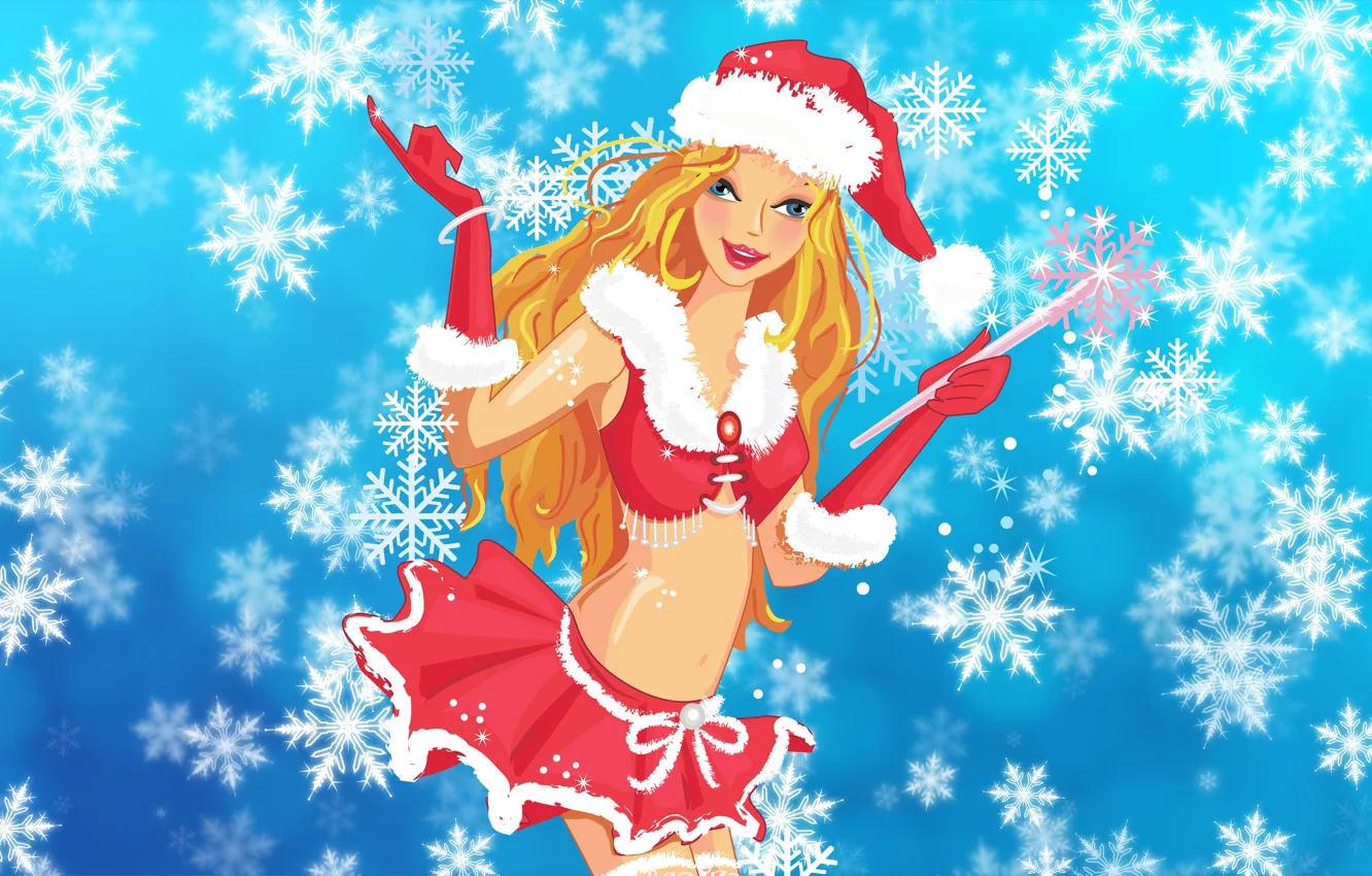 Photo wallpaper winter, girl, snow, mood, holiday, new year, minimalism, Christmas