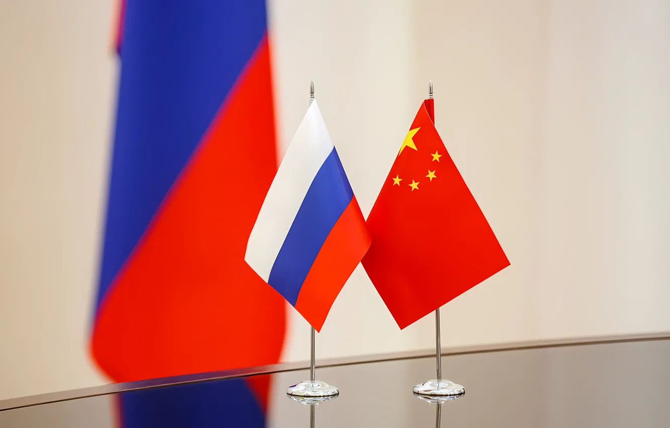 Photo wallpaper table, flag, China, Russia, country