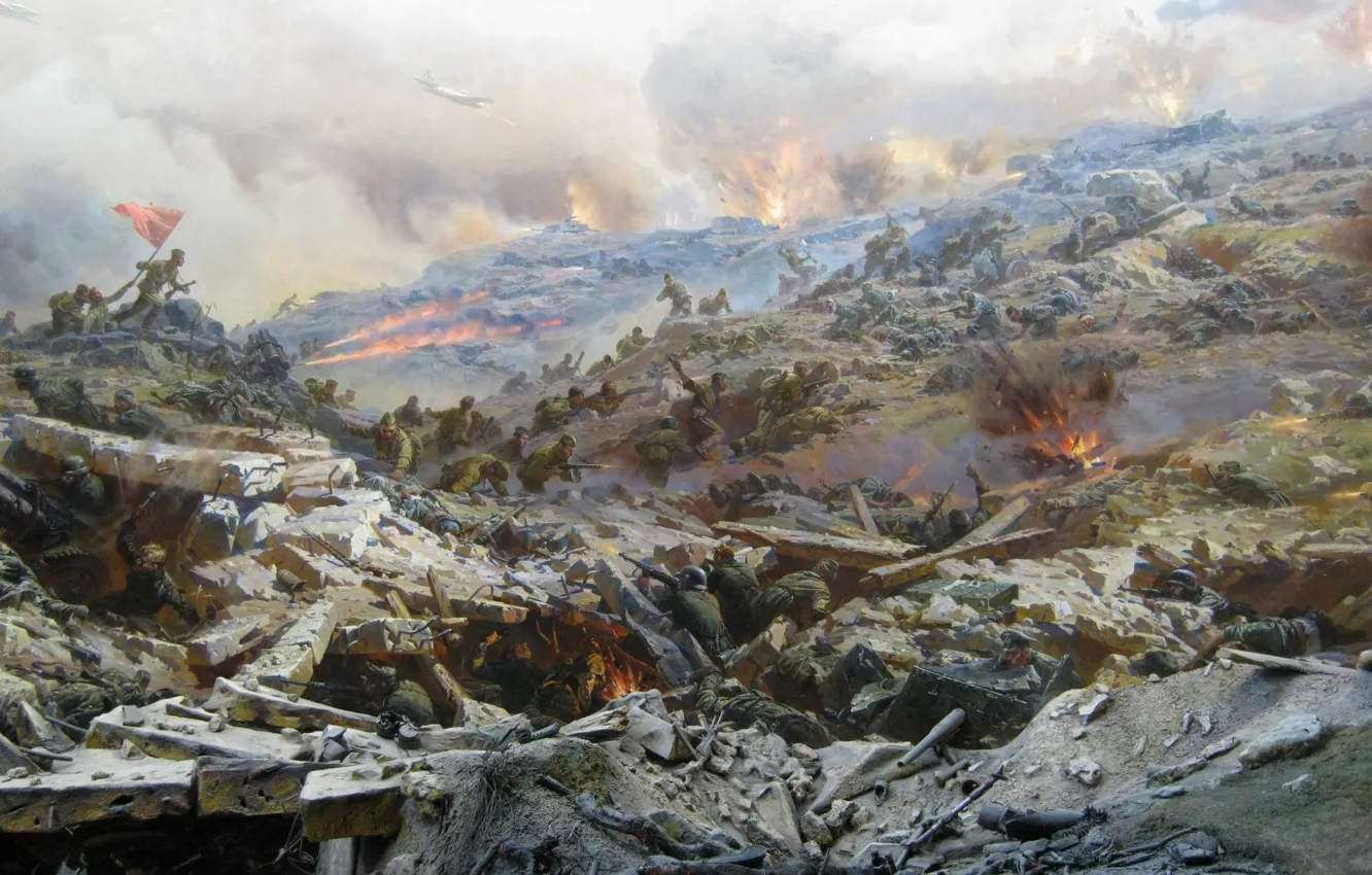 Photo wallpaper the explosion, war, battle, the Germans, offensive, The great Patriotic war, Soviet infantry, Storm of …